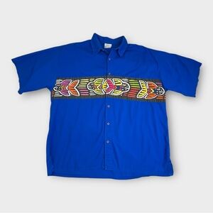 My Name Is Panama Shirt Mens Size Large - Tribal Aztec Short Sleeve Button Fish